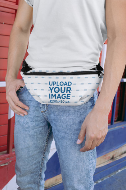 Mockup of a Man Wearing a Fanny Pack 