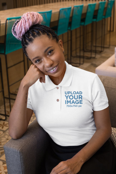 Mockup of a Woman with Pink Braids Wearing a Polo Shirt 