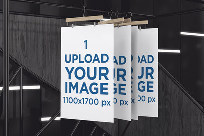 Mockup Featuring Four Exhibition Posters Hanging from a Metallic Pipe 518-el