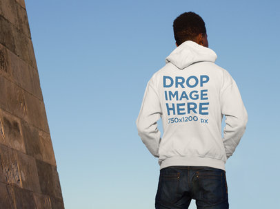 Back of a Man Wearing a Hoodie Mockup Outdoors