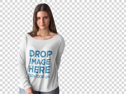 Long Sleeve T-Shirt Mockup of a Woman Modeling