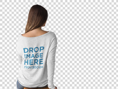 Back Shot of a Woman Wearing a Bella Canvas Long Sleeve Tee Mockup Sitting