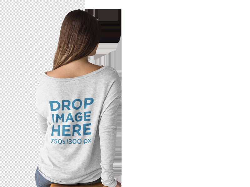 Back Shot of a Woman Wearing a Bella Canvas Long Sleeve Tee Mockup Sitting