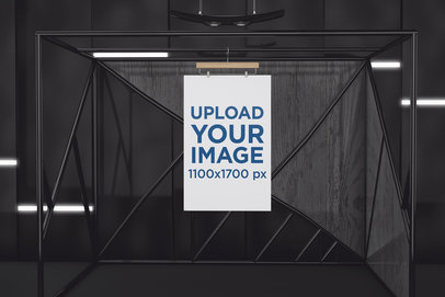  Mockup of an Exhibition Poster Hanging Against a Dark Wall