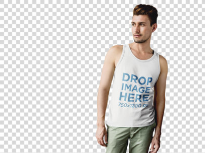 Tank Top Mockup of a Guy Standing in Front of a White Wall