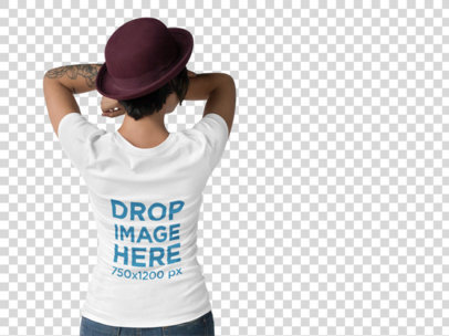 Mockup of the Back of a Tattooed Woman Wearing a Tshirt Facing a Transparent Backdrop
