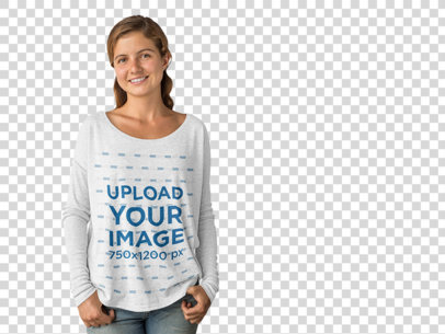 Bella Long Sleeve Mockup of a Smiling Young Woman at a Photo Studio