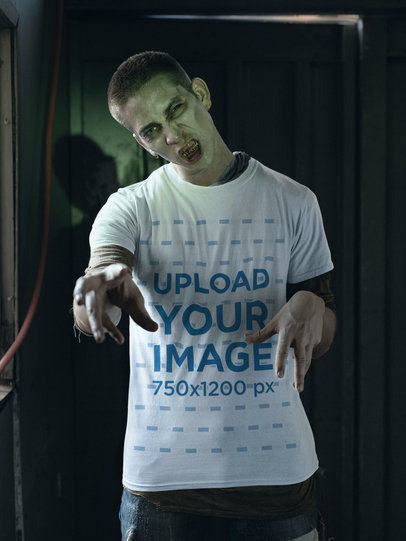 T-Shirt Mockup of a Man Acting like a Zombie 