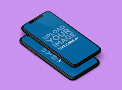 Mockup Featuring Two Overlapping iPhones 11 Pro Max and a Solid Color Backdrop 