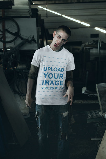 T-Shirt Mockup of a Man Dressed as a Zombie 