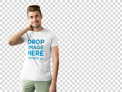 T-Shirt Mockup of a Smiling Young Man at a Photo Studio