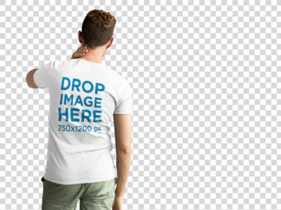 Short Haired Man Wearing a T-Shirt Mockup from the Back at a Photo Studio