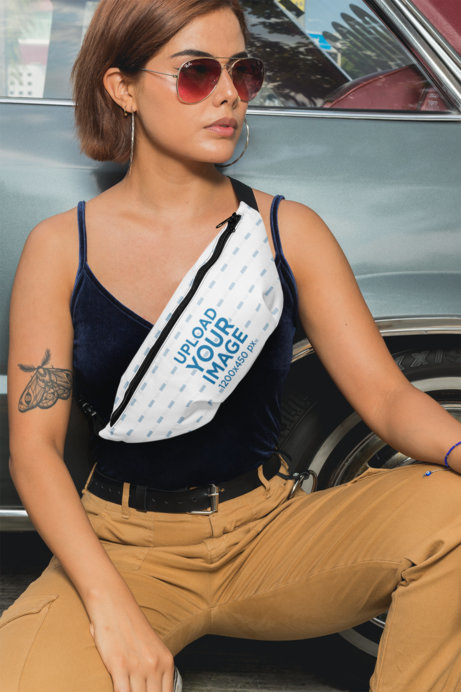 Mockup of a Tattooed Woman Wearing a Fanny Pack 