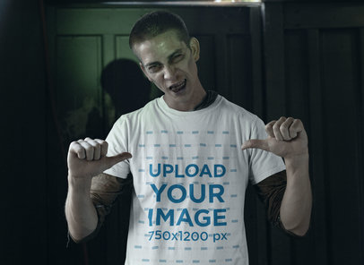 Halloween Mockup of a Zombie Man Wearing a T-Shirt 