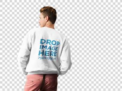 Blonde Dude Wearing a Crewneck Sweater Mockup from the Back Against a Transparent Backdrop a10005b