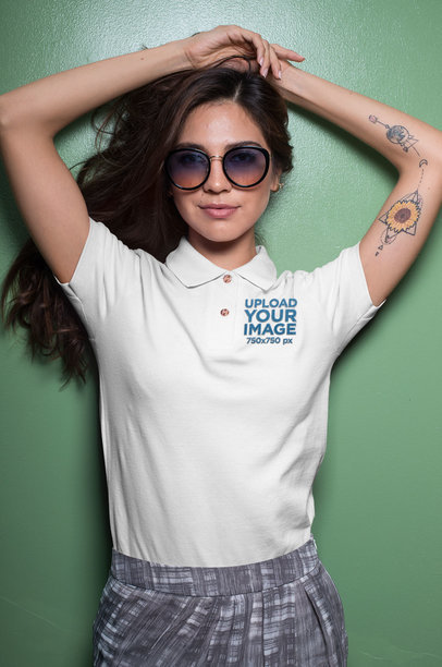 Polo Shirt Mockup of a Woman with Sunglasses