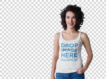 Curly-Haired Woman at a Photo Studio Tank Top Mockup 