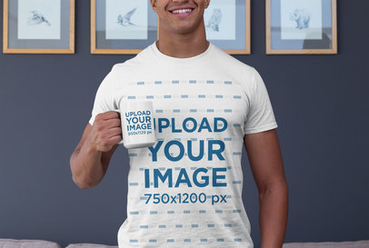 Cropped Face Mockup of a Man with a T-Shirt Holding a 15oz Mug 29261