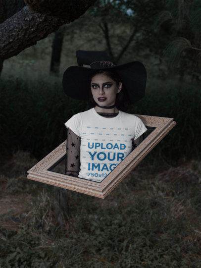 T-Shirt Mockup Featuring a Spooky Witch 