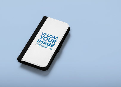 Mockup of an iPhone 7 Plus Wallet Case Lying on a Flat Surface 29217