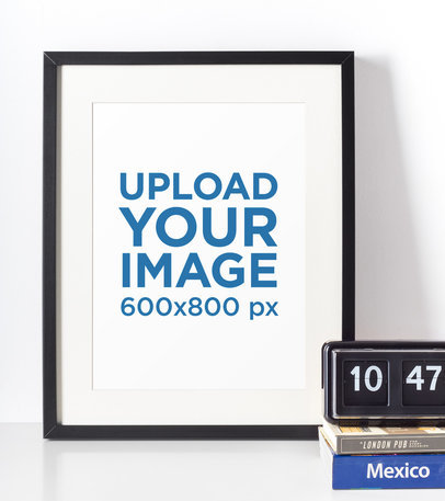 Photo Frame Mockup Featuring a Retro Alarm Clock 604-el