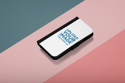 Mockup of a Wallet Case Placed over a Three-Colored Background 29218