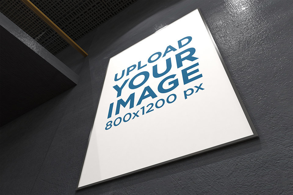 Mockup of an Exhibition Poster Frame in a Tilted Shot