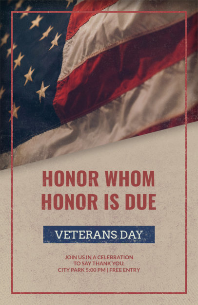 Veterans Day Flyer Template with a Waving American Flag in the Background