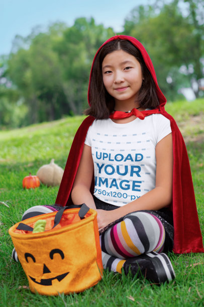 T-Shirt Mockup of a Girl with a Halloween Costume 