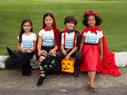 T-Shirt Mockup of a Group of Kids Celebrating Halloween