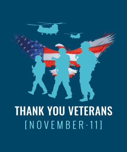 Veterans Day T-Shirt Design Template with Soldiers and Helicopter Silhouettes