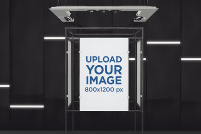 Exhibition Poster Mockup Featuring a Black Metal Stand 