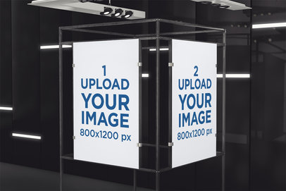 Mockup Featuring Two Posters Displayed on a Black Metal Stand 