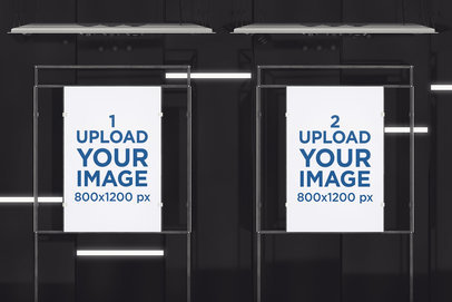 Mockup of Two Exhibition Posters Displayed on Metal Structures