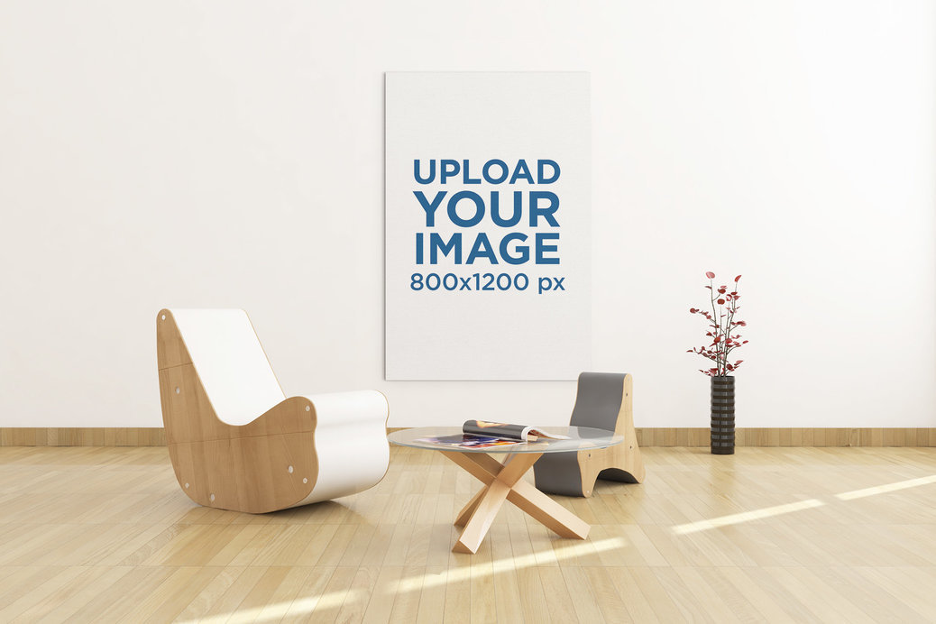Mockup Featuring an Art Print Hanging at a Lounge Room 