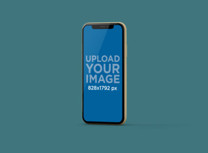 Mockup of an iPhone 11 Floating in Portrait Position at a Customizable Set