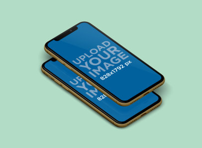 Mockup Featuring Two Overlapping iPhones 11 over a Solid Color Surface 