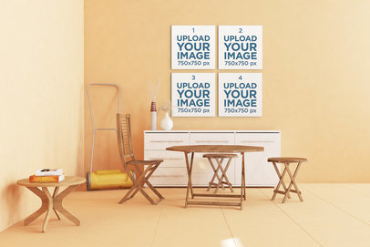 Mockup of a Set of Four Art Prints in a Neat Orange Apartment 329-el