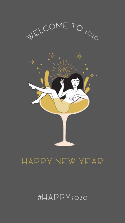 New Year's Instagram Story Maker Featuring a Cartoon Woman Inside a Wine Glass 1044a