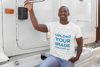 Mockup of a Truck Driver Wearing a T-Shirt
