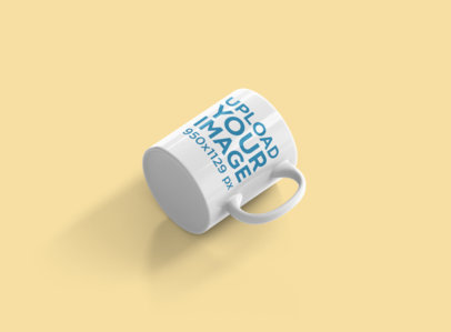 Mockup of an 11 oz Coffee Mug Lying on Its Side at a Colored Background
