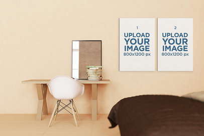 Mockup of Two Art Prints Displayed on a Minimalist Bedroom Wall 332-el