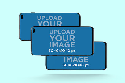 Mockup of Three Overlapped Samsung Galaxy S10 in Landscape Position