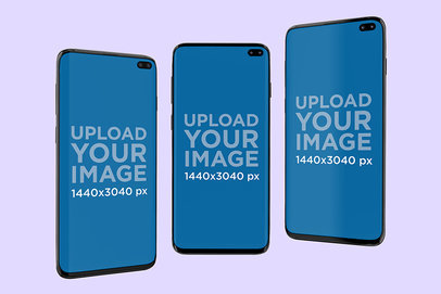 Mockup Featuring Three Samsung Galaxy S10 Floating Against a Plain Background 568-el