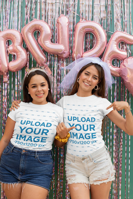 T-Shirt Mockup of Two Girlfriends at a Bachelorette Party 