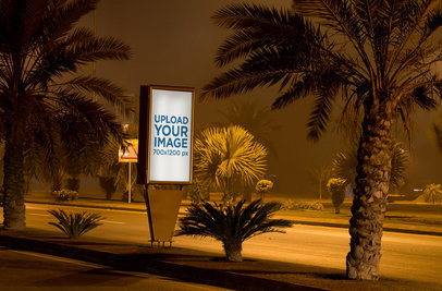 Mupi Mockup Featuring a  Road with Palms at Night