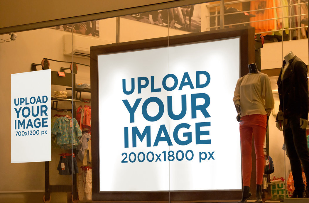 Mockup of a Poster and a Billboard Inside an Apparel Window Display