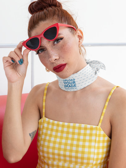 Mockup of a Pin-Up Woman with a Bandana Around Her Neck 