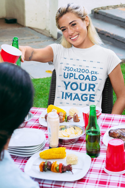 T-Shirt Mockup of a Woman at a Barbecue Party