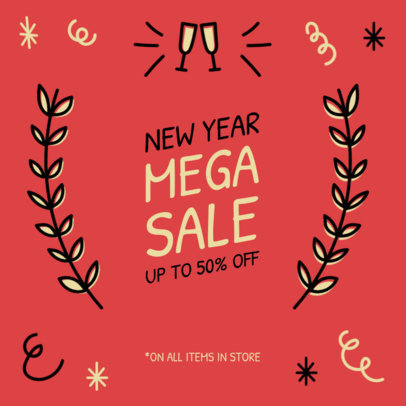 Instagram Post Maker for a New Year's Mega Sale Featuring Simple Doodles 
